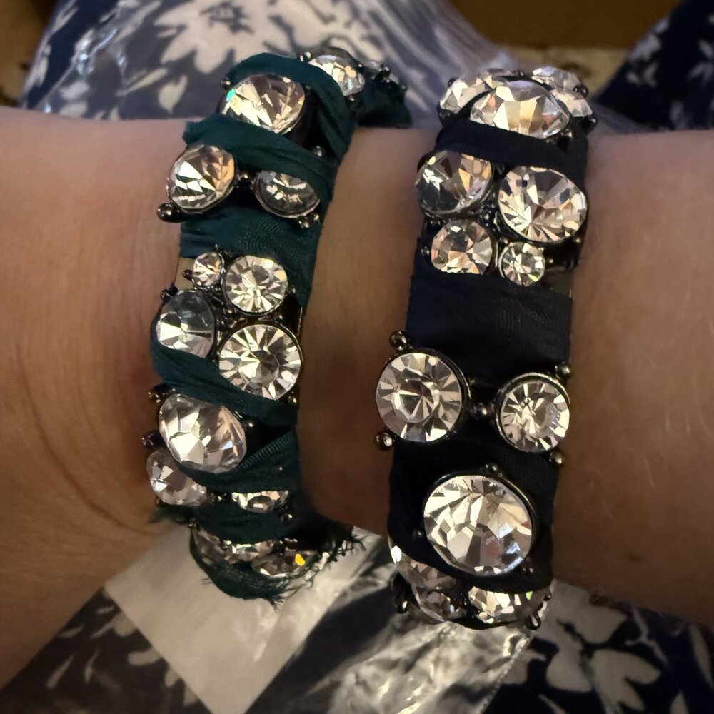 J. Crew Teal and Navy Crystal Wrap Bracelets